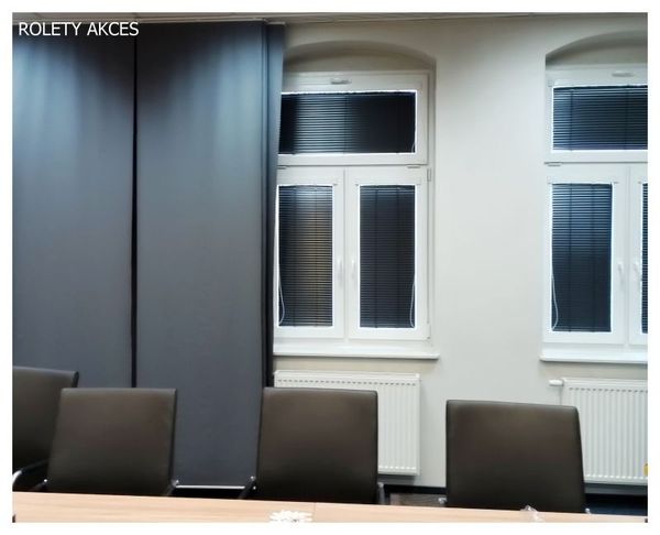 Czarne żaluzje i panele: kontrastowy styl, funkcjonalność i elegancja, nowoczesne podejście do aranżacji okna.